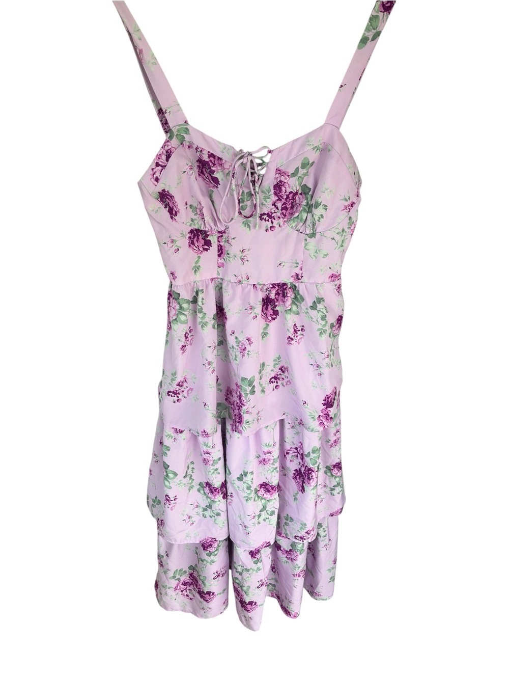 Scarlet Darkness Floral Tiered Lavender adj Strap Dress coquette Sz 6 romantic
